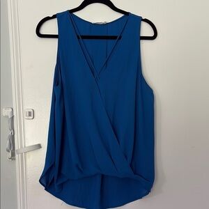 Blue Sleeveless Wrap Top